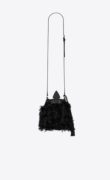 SAINT LAURENT Bucket Bag Woman Small bucket bag with Anja tassel in black curly shearling b_V4